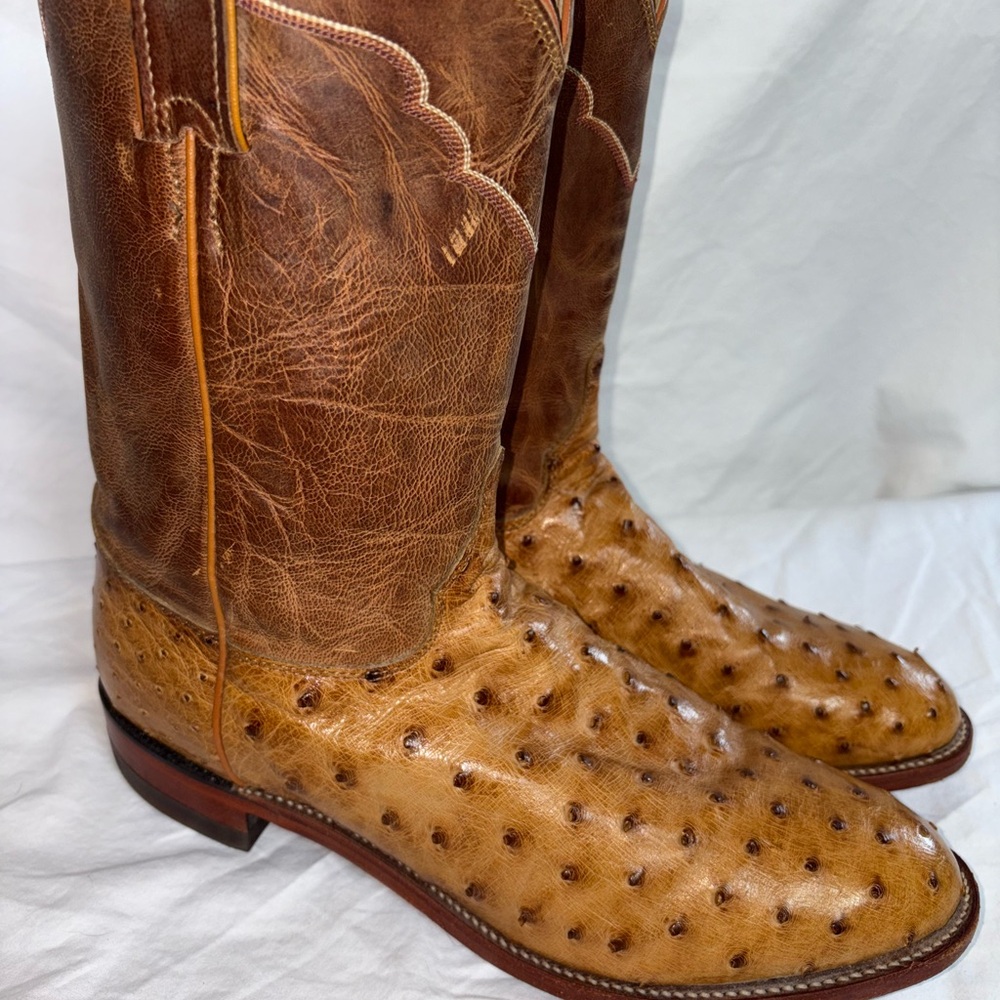 Justin Boots Tan and Brown Ostrich Western Boots - Picture 14 of 14